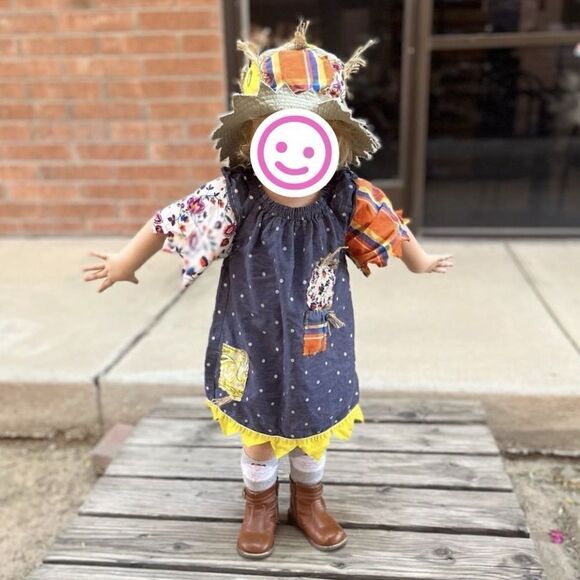 Girl’s 2T Scarecrow Costume Hat & Dress Handmade - Picture 1 of 16